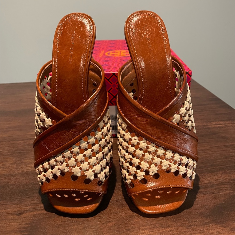 Tory Burch Woven Raffia Wedge 70mm Women's Sandals